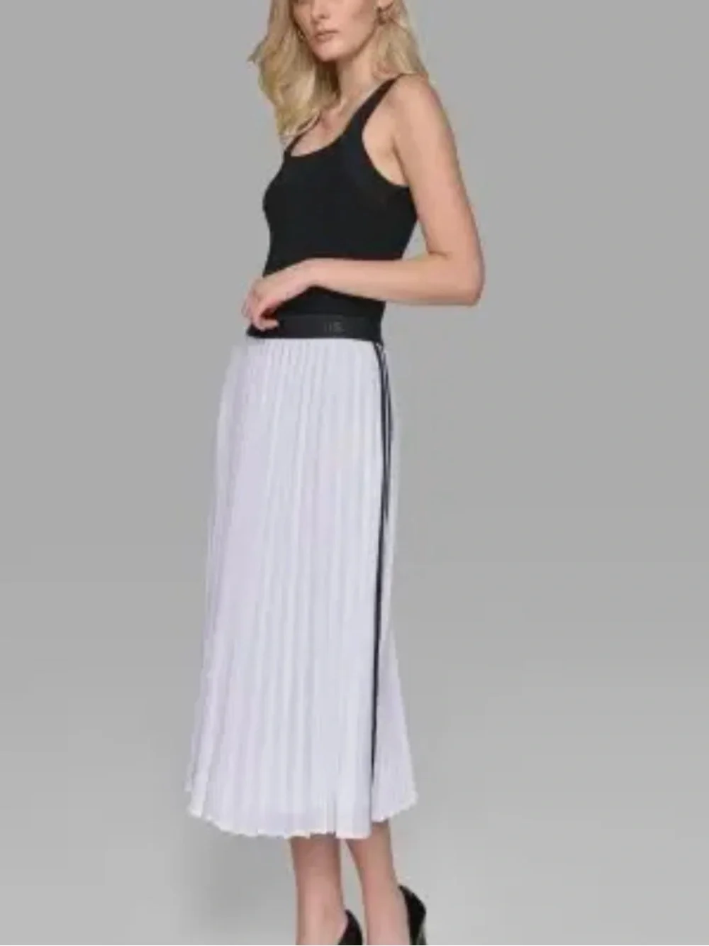 New KARL  Lagerfeld Pleated Midi Skirt with Black Side Stripe